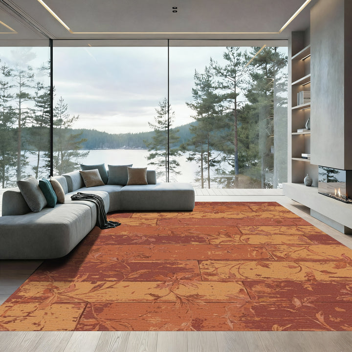 Rustic Terracotta Floral Vine Rug