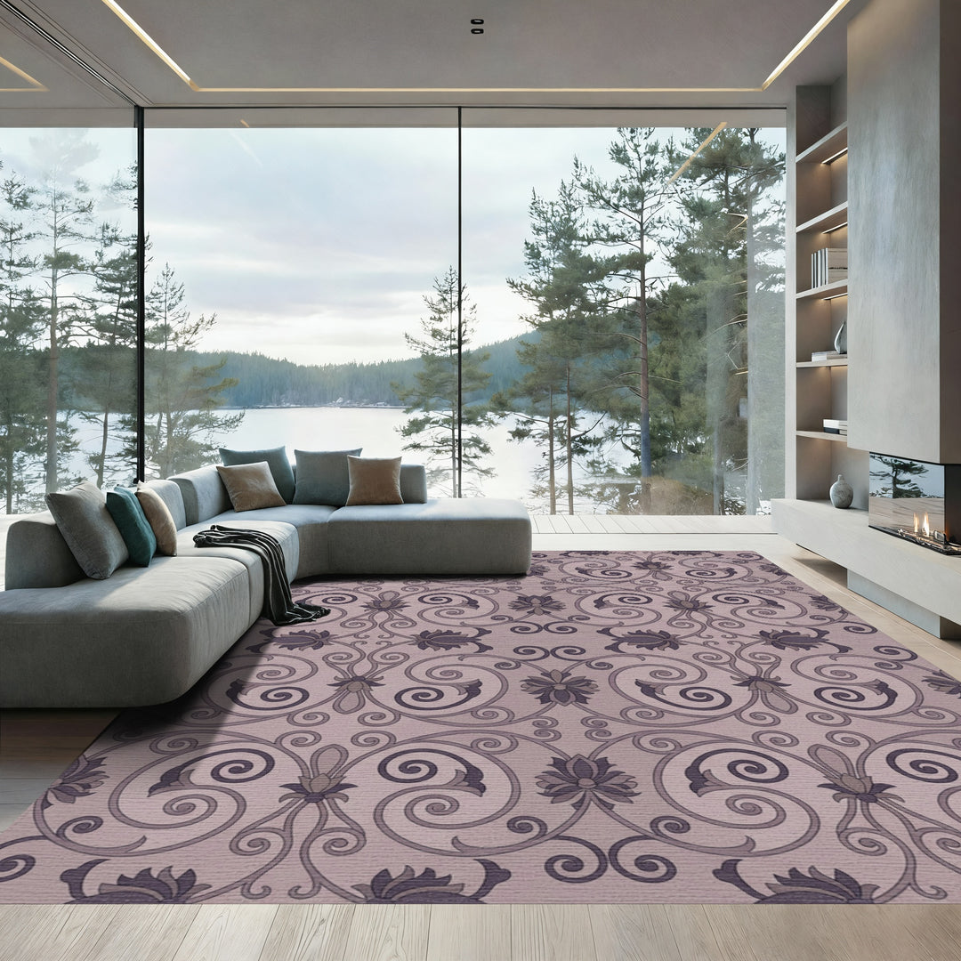 Mauve Floral Scrollwork With Lilac Accents Rug