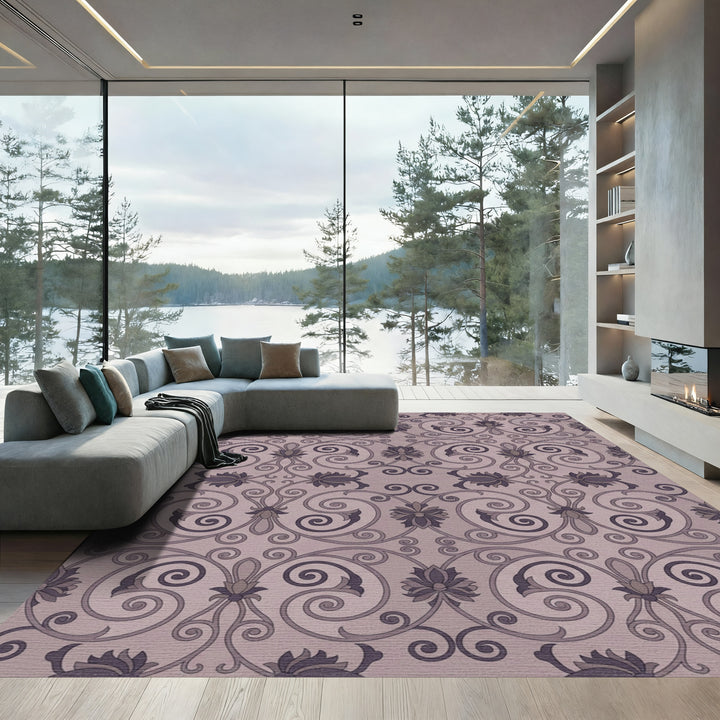 Mauve Floral Scrollwork With Lilac Accents Rug