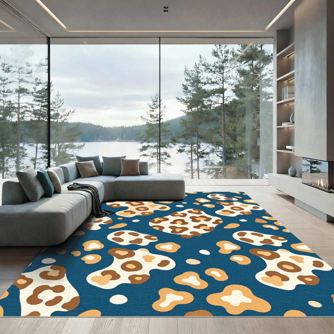 Abstract Leopard Spots Blue Rug