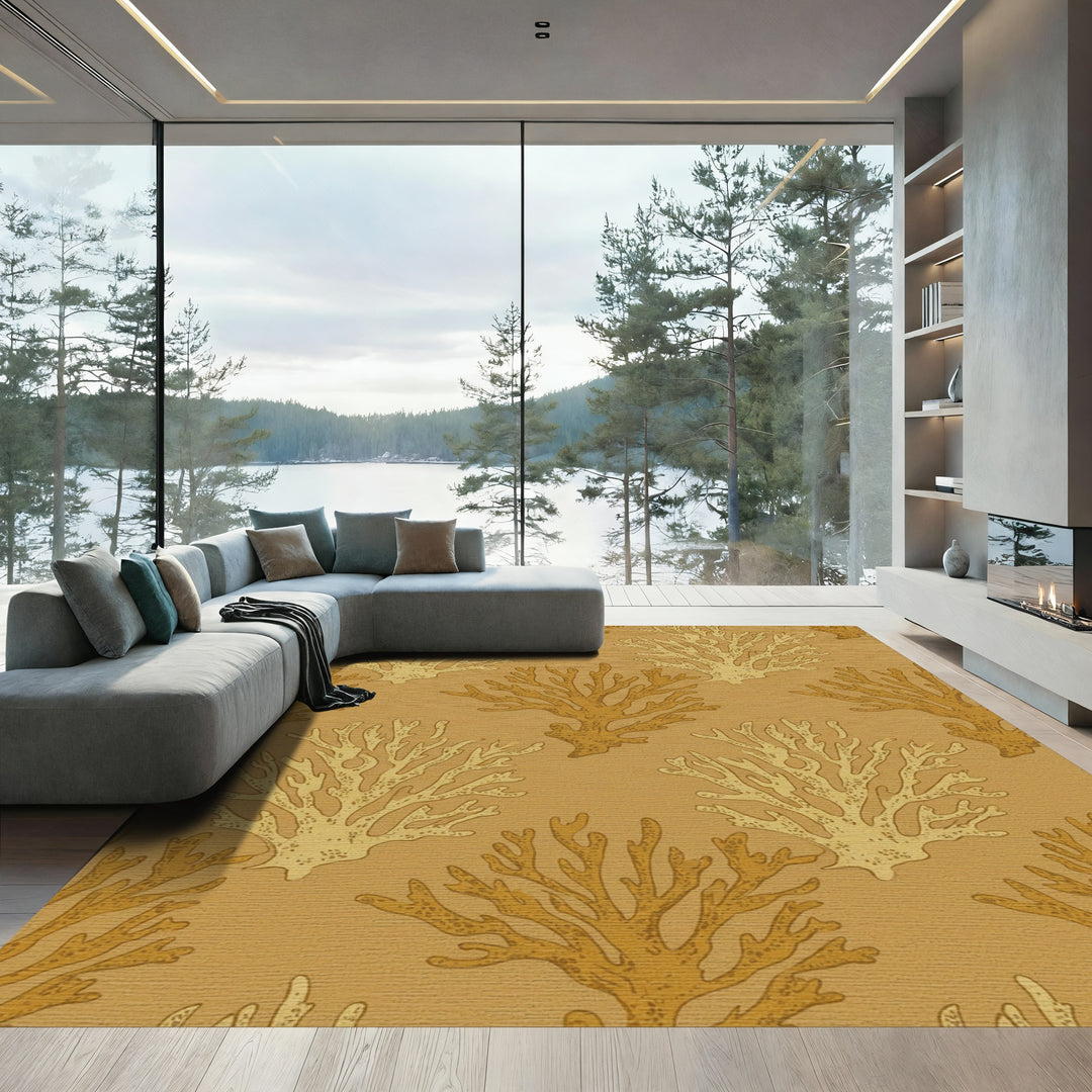 Golden Coral Branch Repeating Pattern Rug