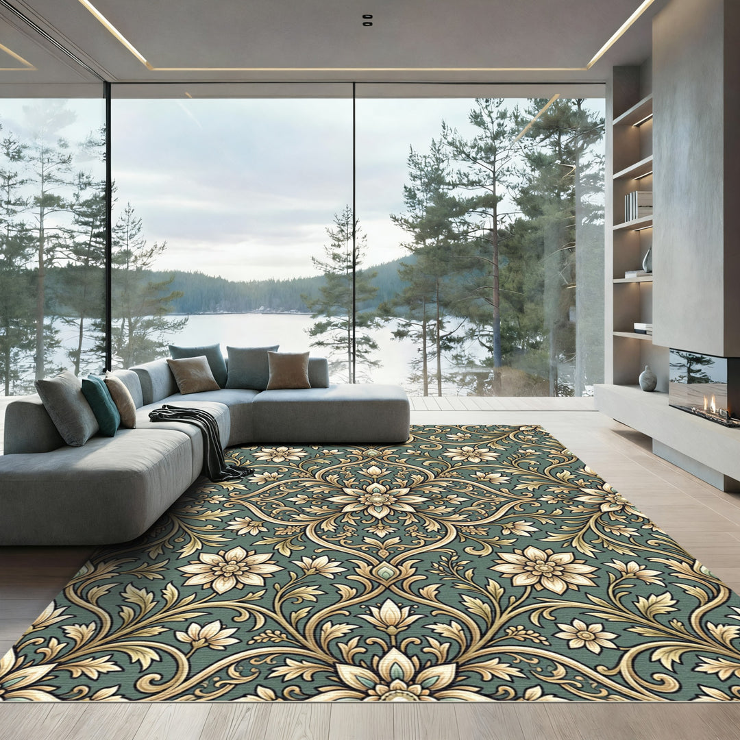 Elegant Antique Gold Flourish Rug