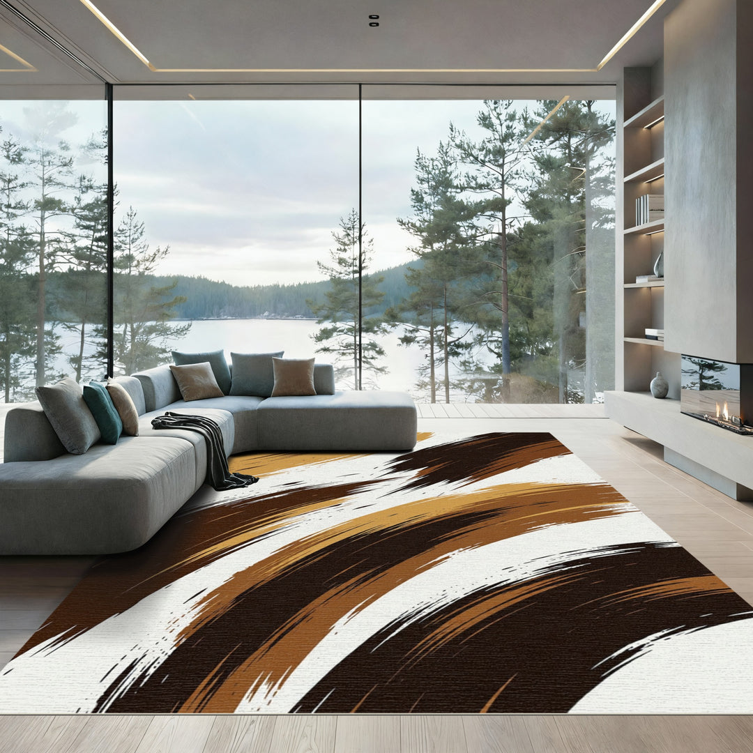 Bold Brown Golden Swirl Rug