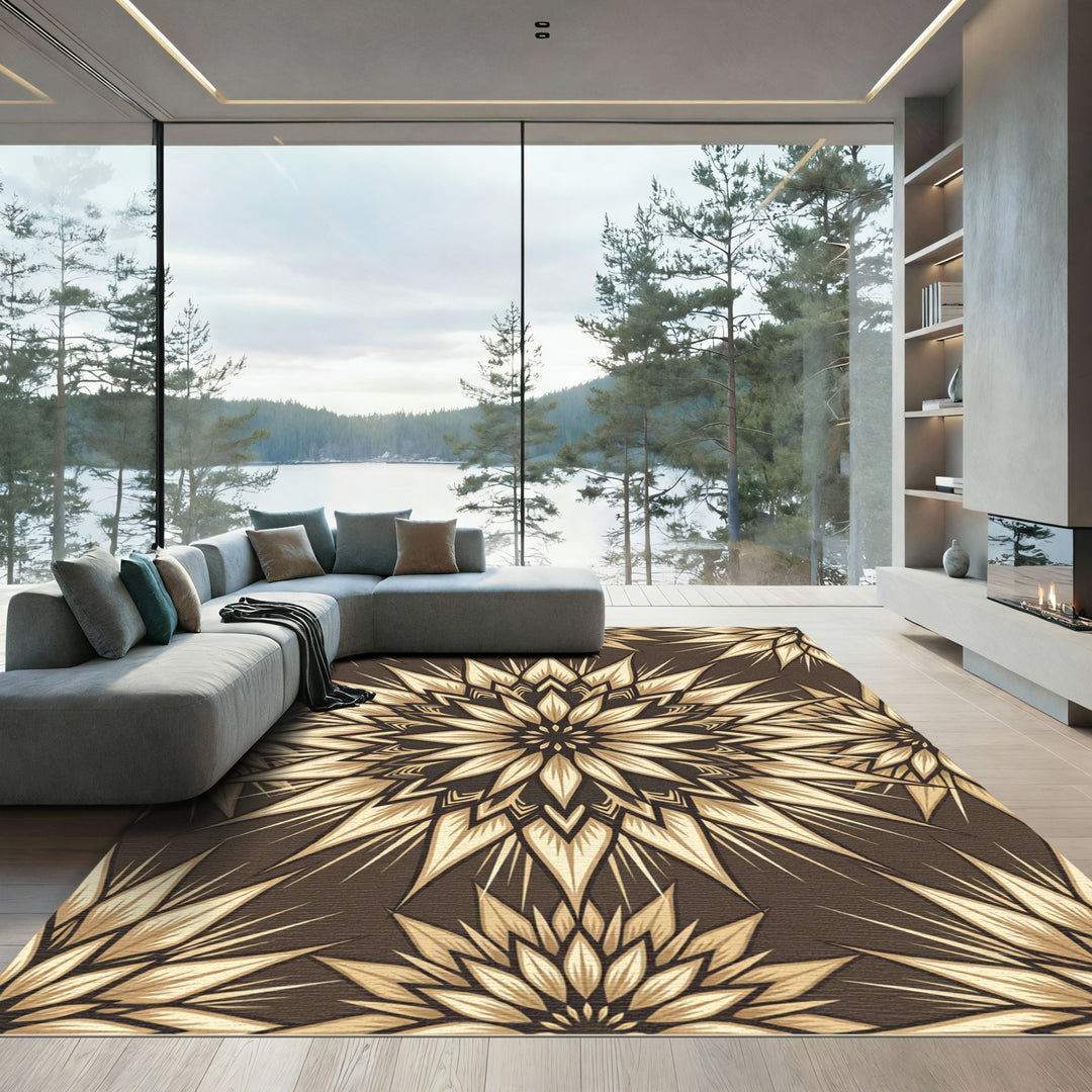 Golden Starburst Mandala Rug