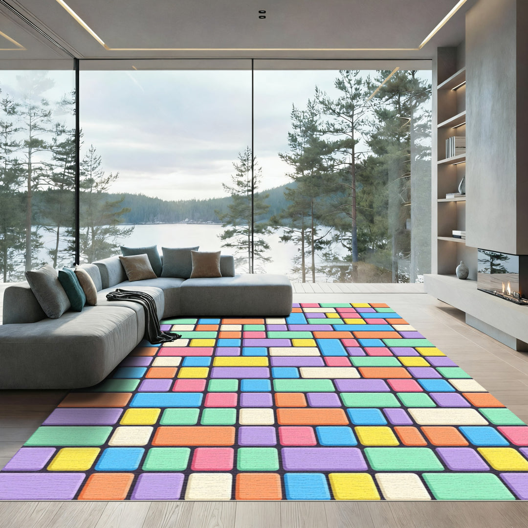 Retro Tetris Blocks Colorful Rug