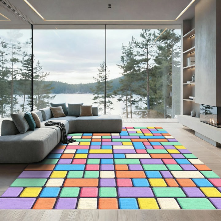 Retro Tetris Blocks Colorful Rug