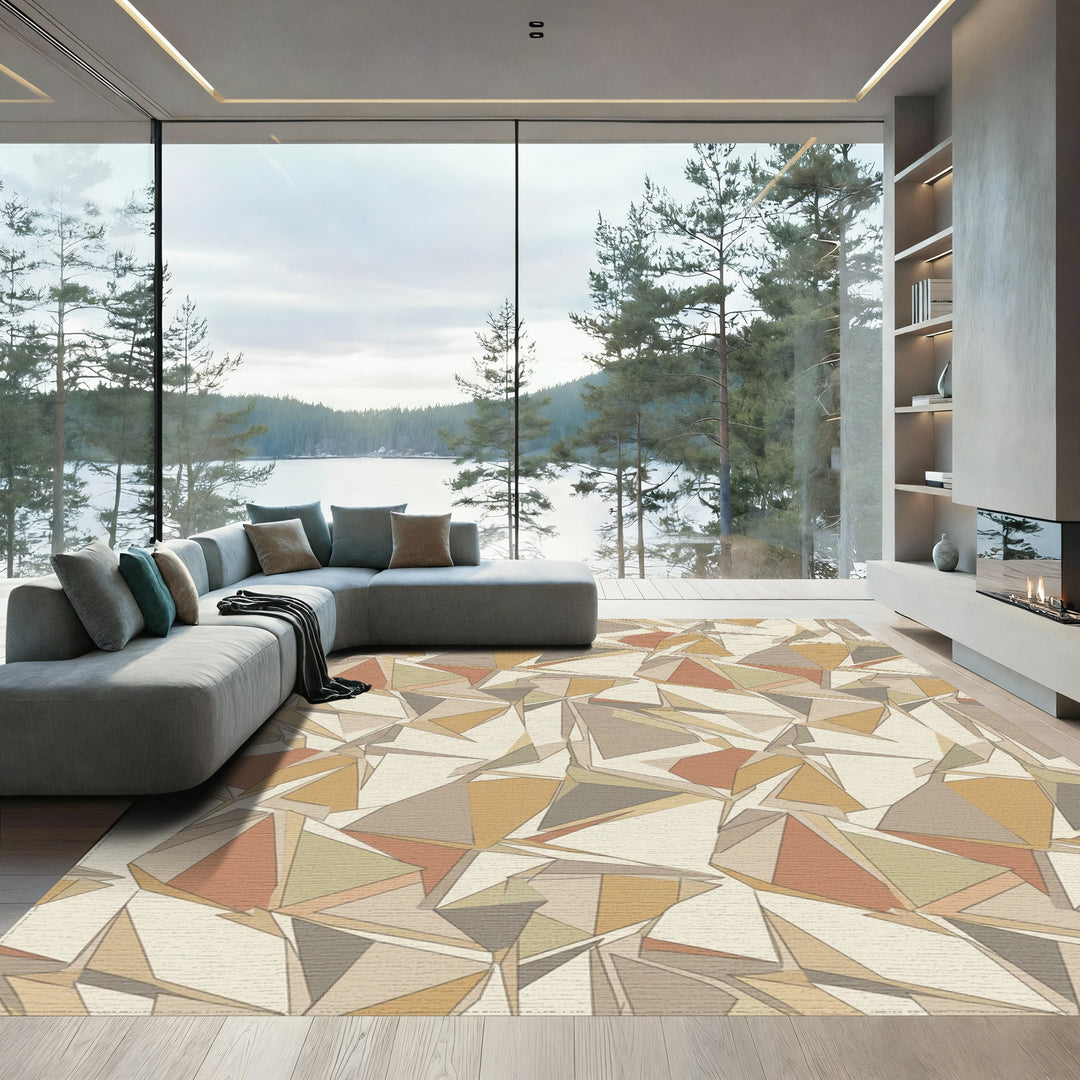 Warm Earth Tones Geometric Facets Rug