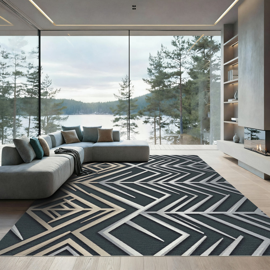 Art Deco Geometric Silver Gold Rug