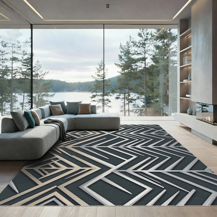 Art Deco Geometric Silver Gold Rug