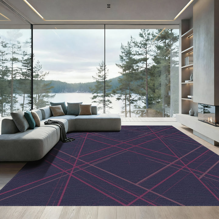 Deep Plum Intersecting Lines Rug