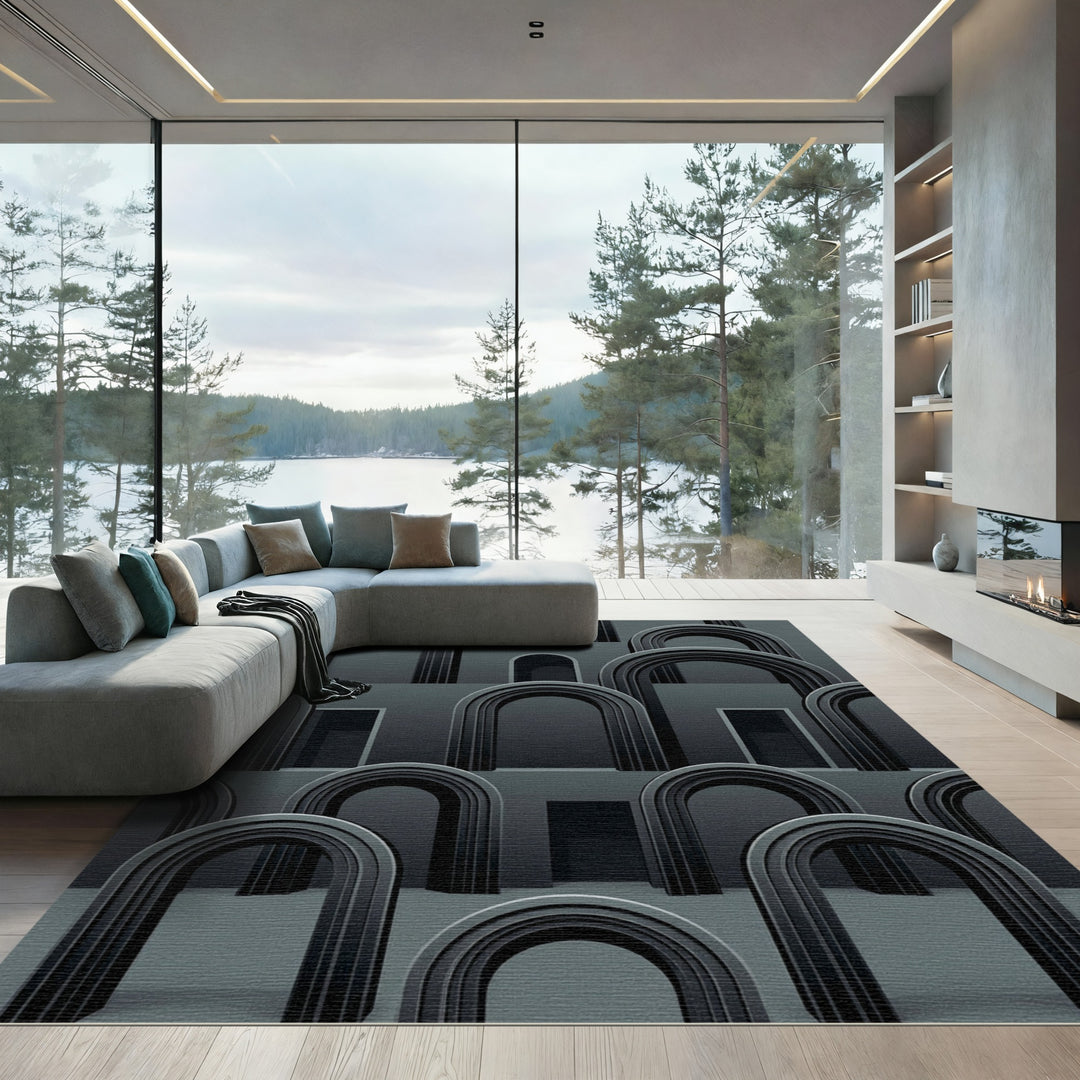 Dark Gray Sculptural Archway Arrangement Rug