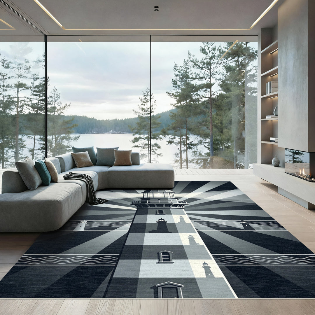 Monochromatic Lighthouse Coastal Beacon Rug