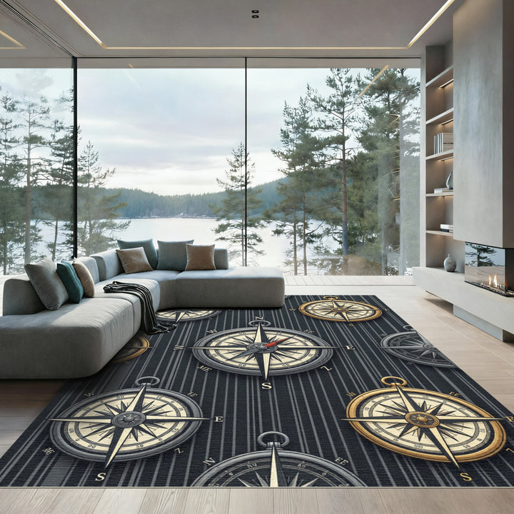 Vintage Compass Navigational Nautical Rug