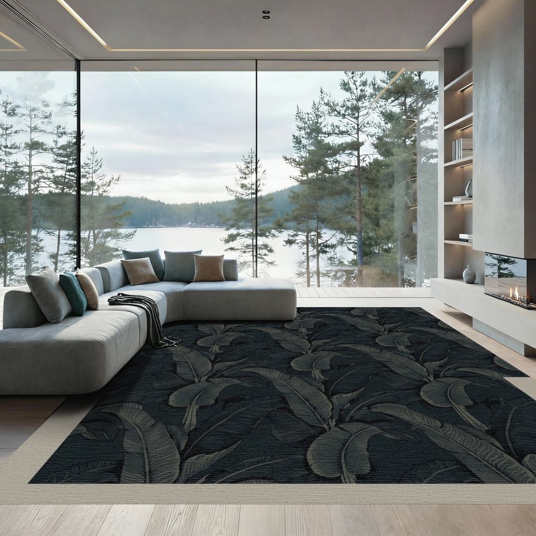 Charcoal Lush Monstera Foliage Rug