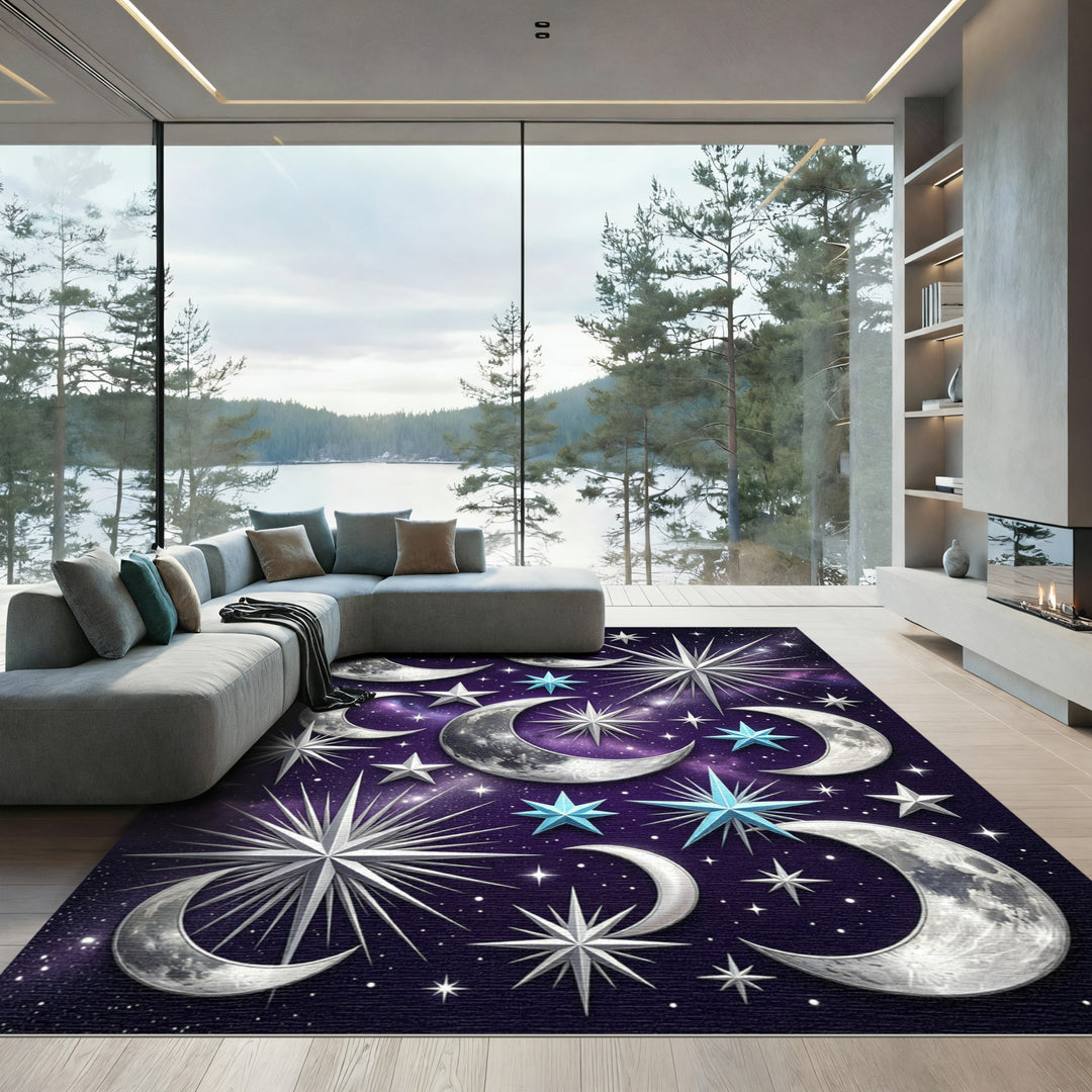 Cosmic Celestial Moon Starry Night Rug