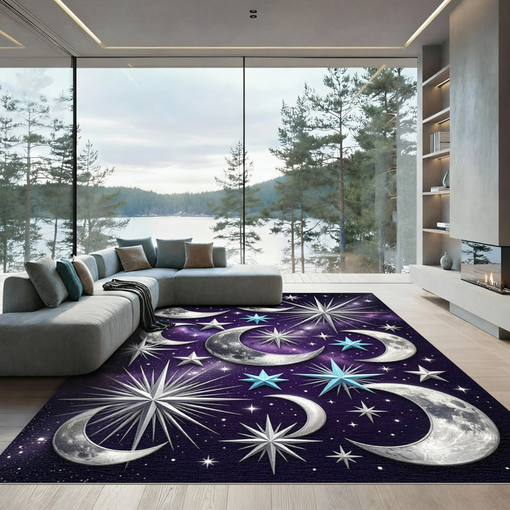 Cosmic Celestial Moon Starry Night Rug