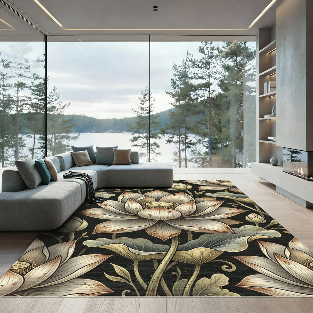 Vintage Lotus Flower Botanical Rug