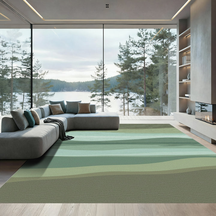 Earthy Green Abstract Wavy Stripes Rug