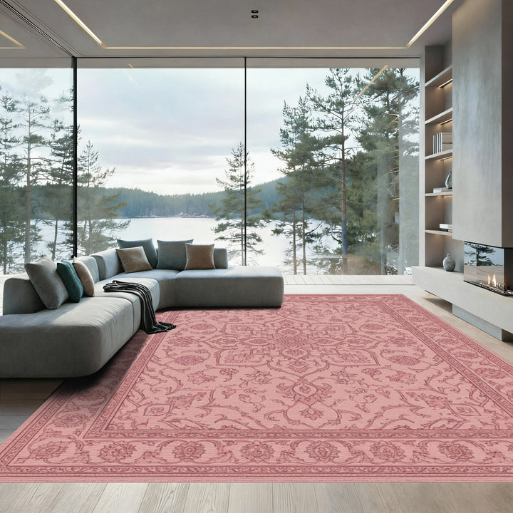Rose Pink Floral Medallion Traditional Rug