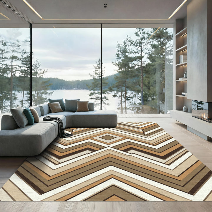 Geometric Wood Grain Zigzag Rug