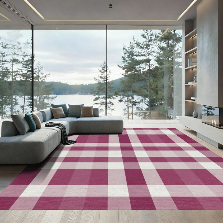 Burgundy Cream Plaid Lattice Rug
