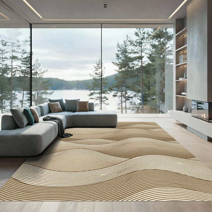 Earthy Wavy Line Art Rug