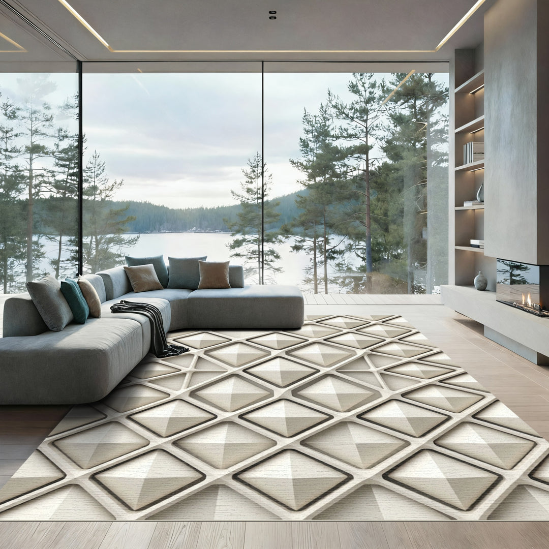 Geometric Diamond Relief Rug