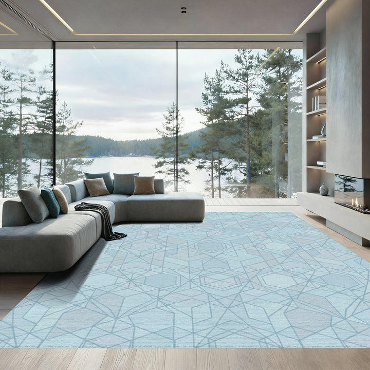 Pale Blue Geometric Tessellation Rug