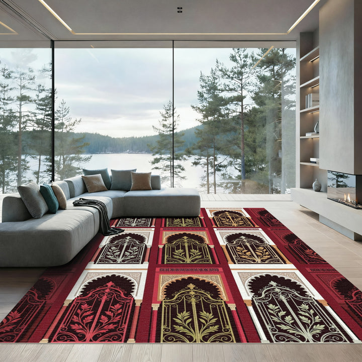 Ornate Gold Arabesque Archway Rug