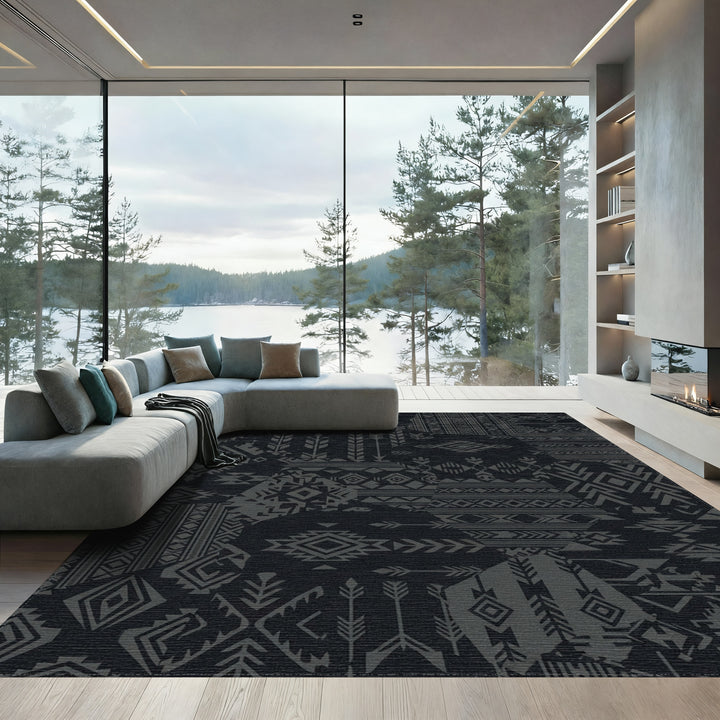 Dark Gray Patchwork Geometric Arrow Rug