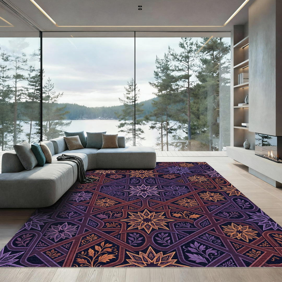 Intricate Interlocking Geometric Star Medallion Rug
