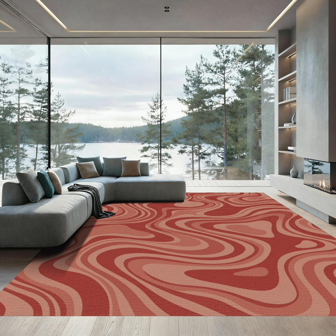 Retro Terracotta Swirl Abstract Rug