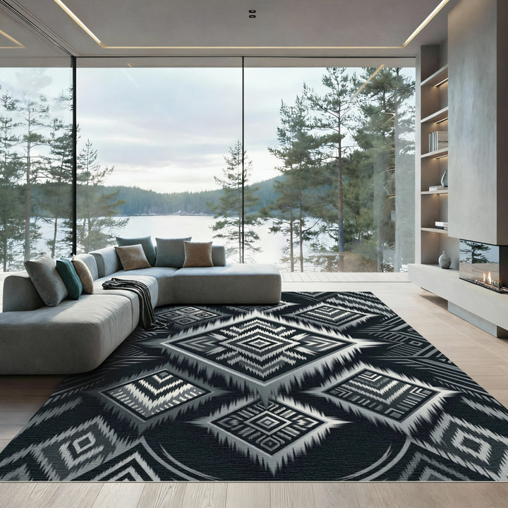 Ethereal Gray Ikat Diamond Rug