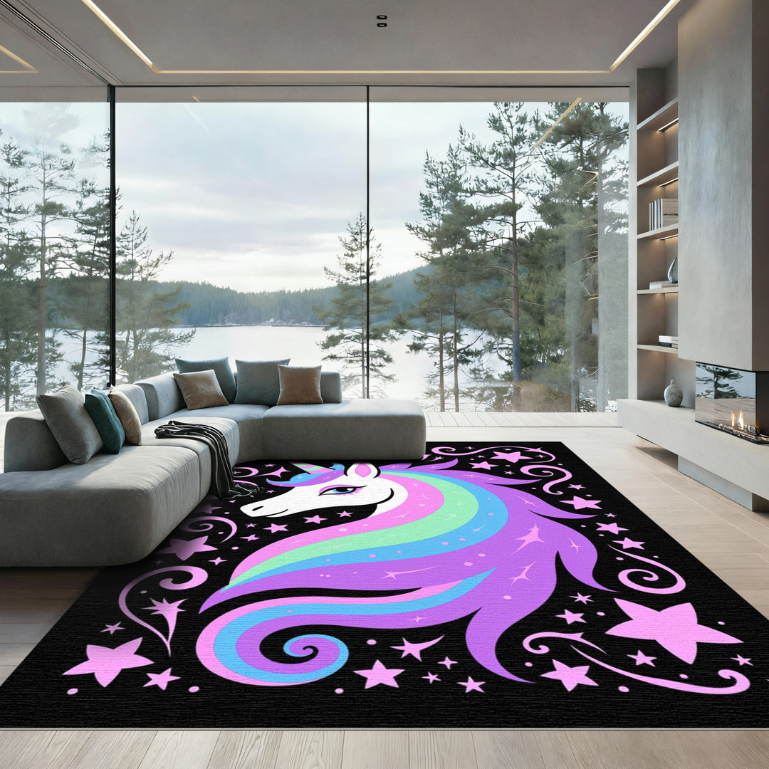 Pastel Rainbow Unicorn Starry Night Rug