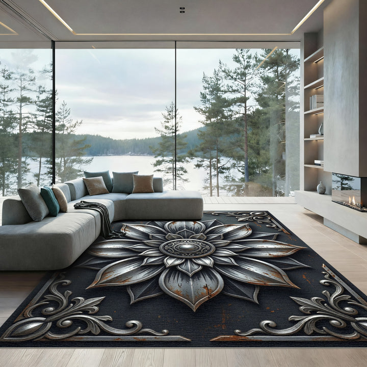 Ornate Metal Flower Rug
