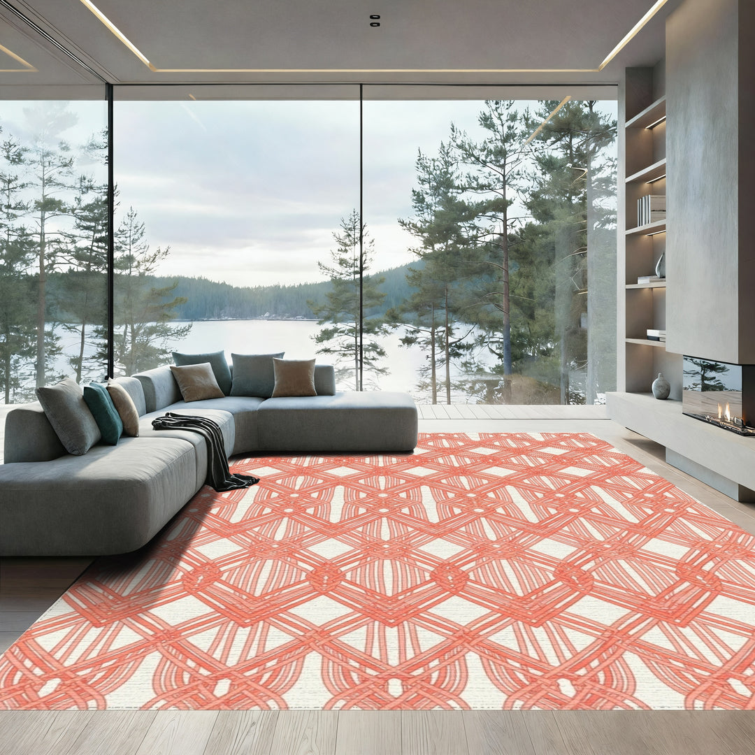Coral Diamond Weave Texture Rug