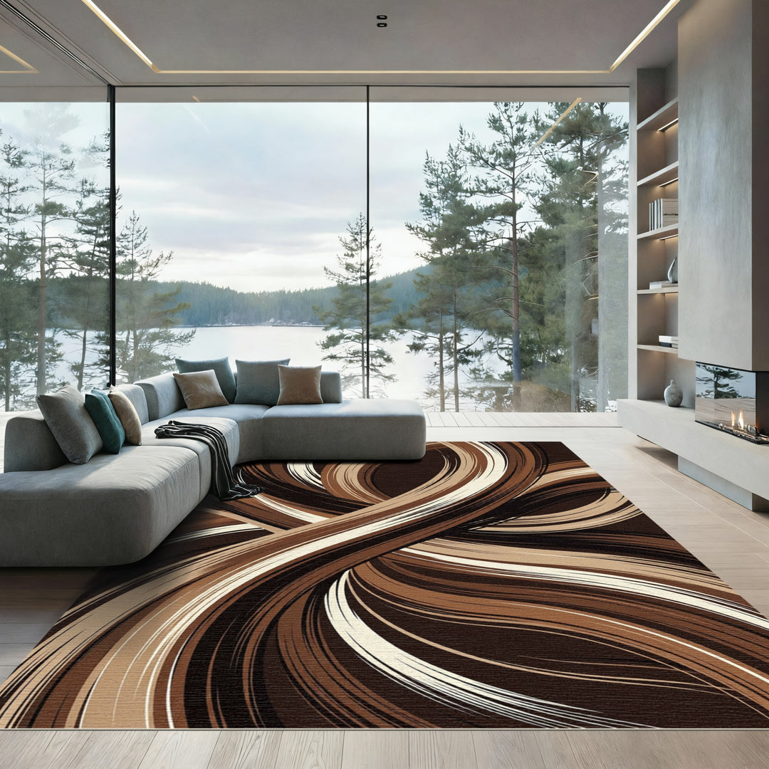 Rich Chocolate Swirl Abstract Curves Rug