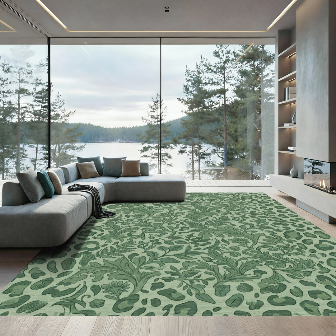 Green Leopard Floral Meadow Rug