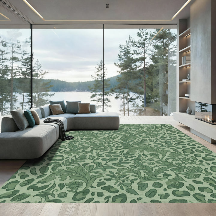 Green Leopard Floral Meadow Rug