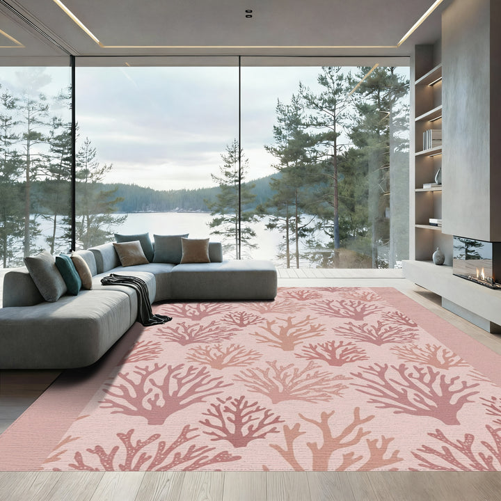 Soft Coral Branch Repeating Wallpaper Rug