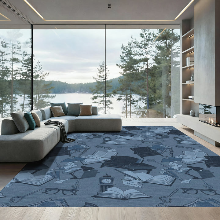 Monochromatic Vintage Study Whimsical Arrangement Rug