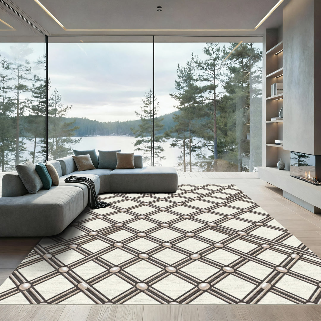 Elegant Pearl Lattice Diamond Rug