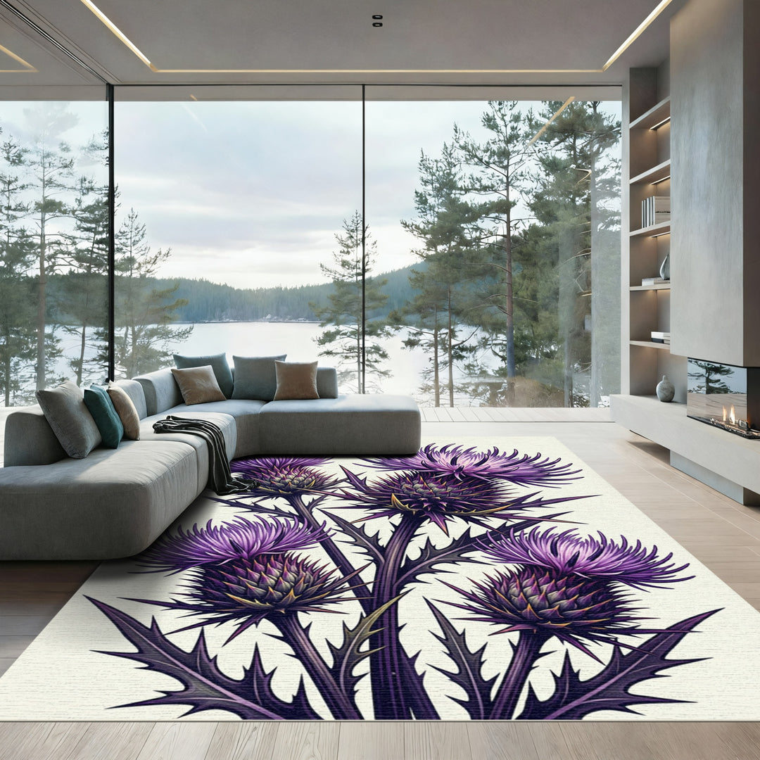 Purple Thistle Botanical Statement Area Rug
