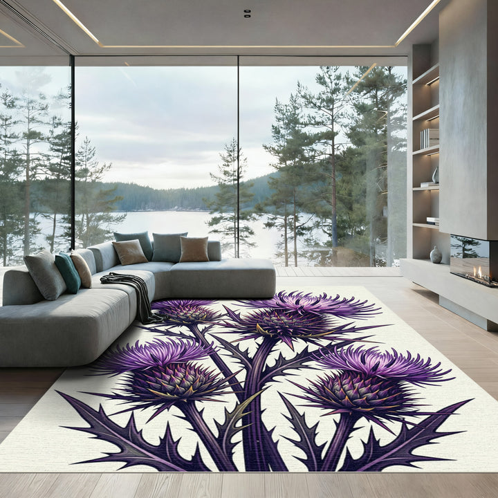 Purple Thistle Botanical Statement Area Rug