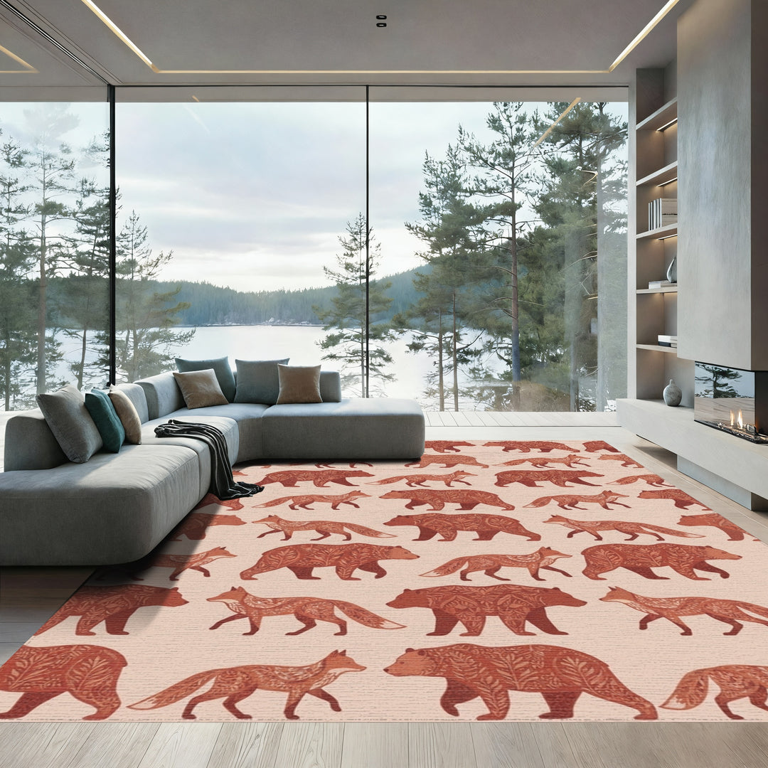 Woodland Bears Foxes Folk Art Rug