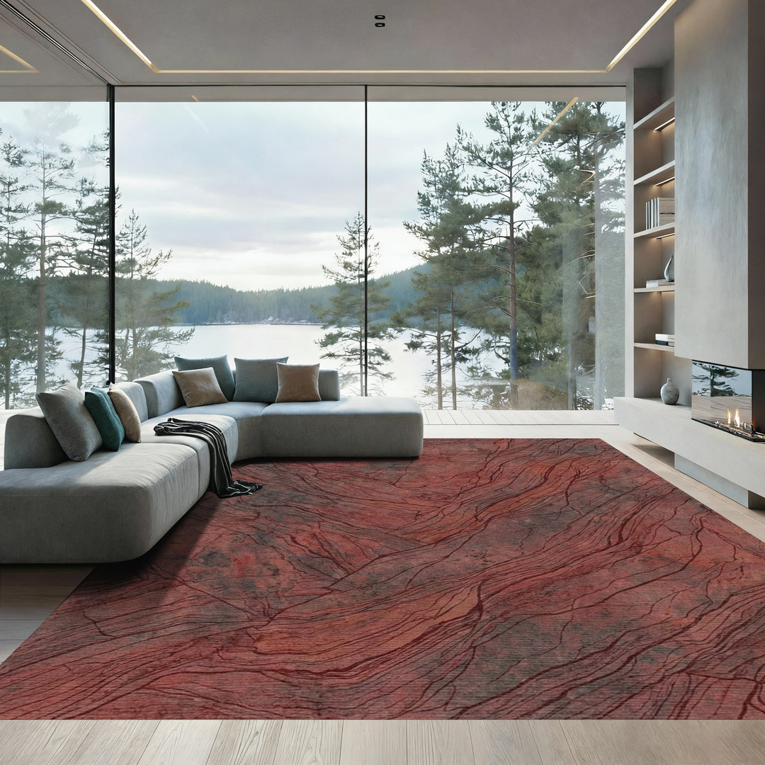 Crimson Stone Vein Textured Rug