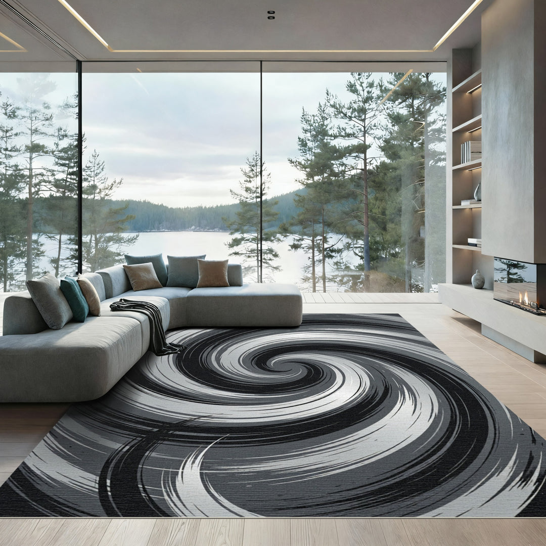 Dynamic Monochrome Vortex Rug