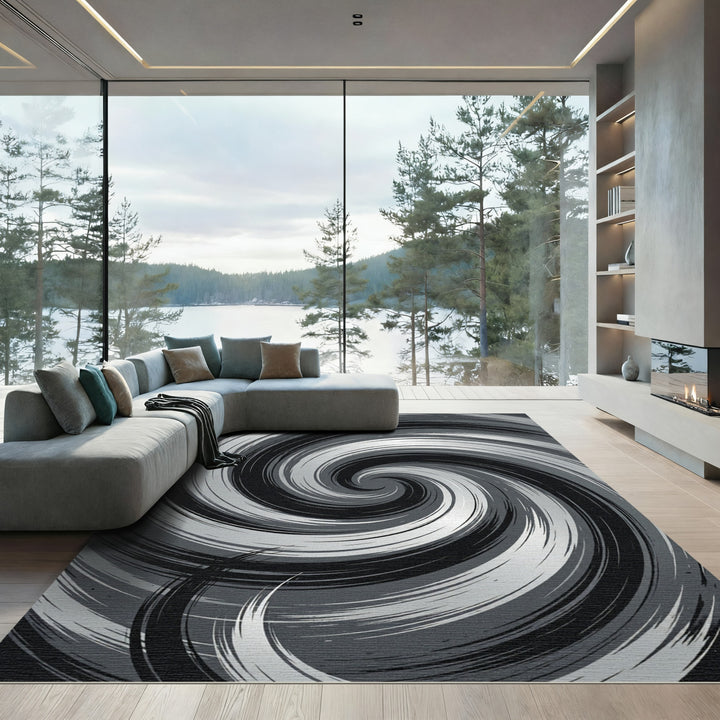 Dynamic Monochrome Vortex Rug