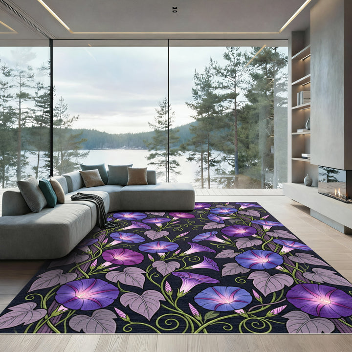 Enchanting Violet Morning Glory Garden Rug