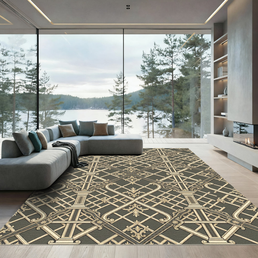 Classical Gold Trellis Lattice Rug